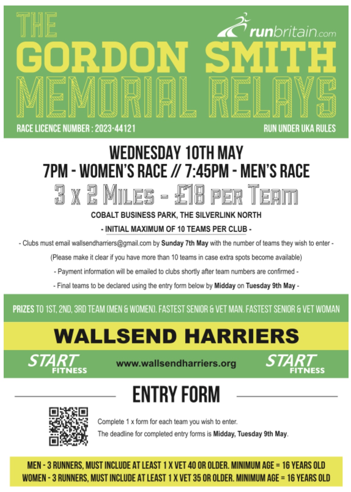 Gordon Smith Relays 2025 Wallsend Harriers